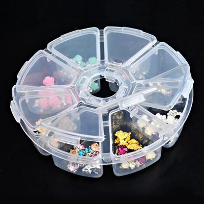 1Pc Transparent Round 8 Cells Nail Art Tips Decoration Jewelry Display Empty Storage Box Case Jewelry Rhinestone Organiser Case