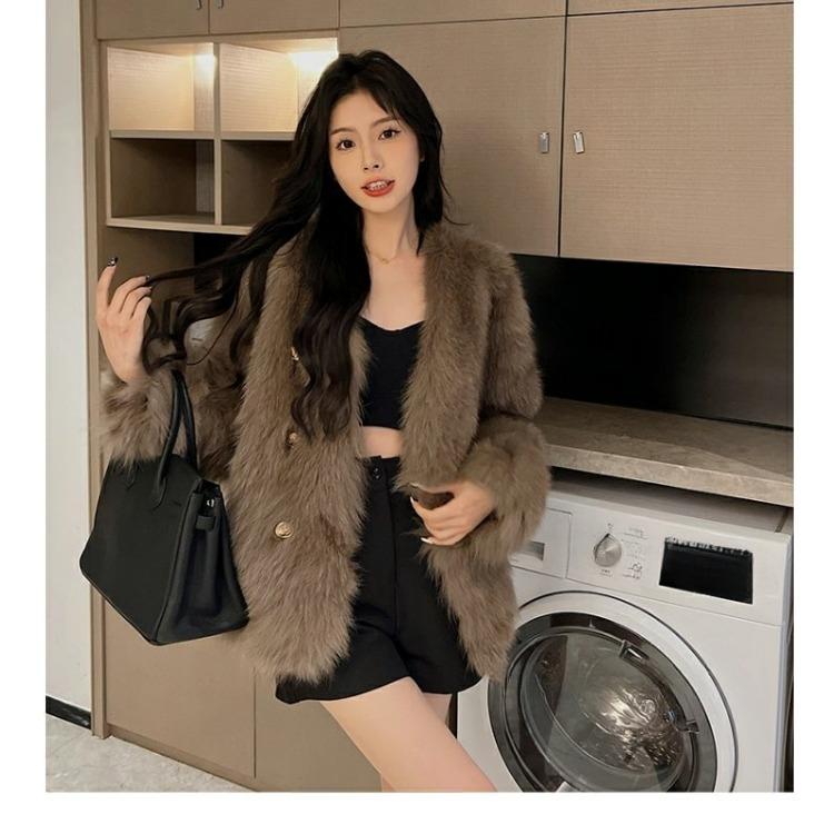 Modischer, umweltfreundlicher, einfarbiger Kunstfuchspelzmantel für Damen mit elegantem Temperament