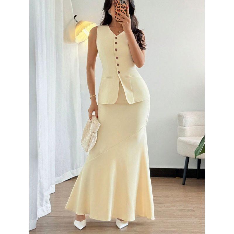 Tank Top and Skirt Set Western Style Fashion Temperament Sleeveless Vest Top Skirt Two-piece Set