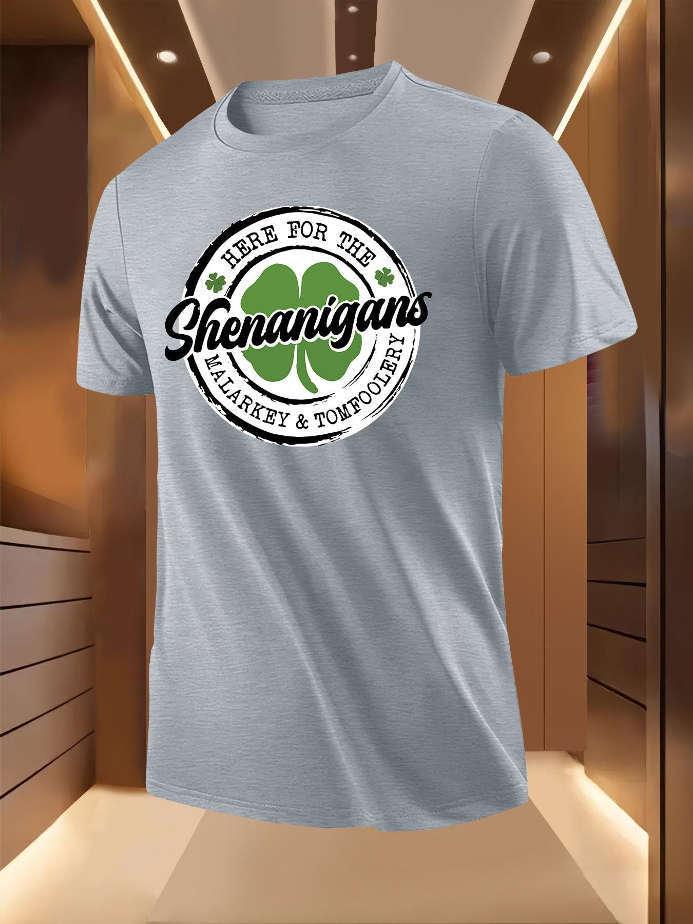 Summer Tshirt with Leprechaun Shamrock Print - Breathable L