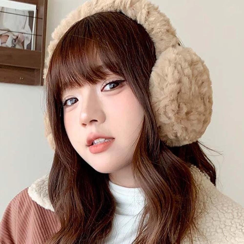 Soft Foldable Ear Cover Plush Winter Thicken Earflap Comfortable Solid Color Earmuffs  Women
