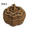 Sustainable Log Pumpkin Decor Candle Holder, Wooden Tealight Hollowed Out Indoor Autumn Window Decoration Wood Candlestick for Halloween Home, Dining