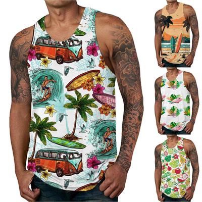 (Qunide) Men's Casual Fashion Sleeveless Summer Beach Printed Round Neck Tank Top