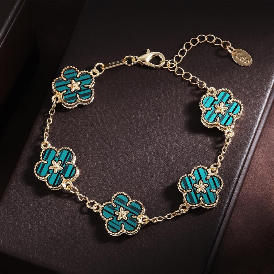 ZAKOL Brand 5 Pcs Plum Blossom Flowers Bracelet for Women Plant Five Leaf Flower Stainless Steel Chain Bracelets Zircon Gifts