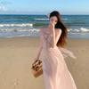 Pink Sexy Suspender Neck Halter Princess Fairy Vacation Dress Summer Seaside Photo Fairy Long Skirt