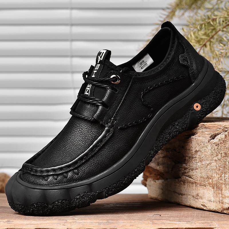 Sapatos masculinos de couro genuíno para caminhada, calçados casuais para atividades ao ar livre