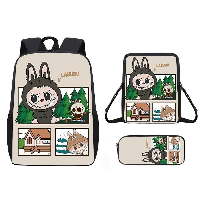 School Bag New Printing Three-piece Set Cartoon Rabbit Student Backpack Satchel Pencil Case Boys and Girls
