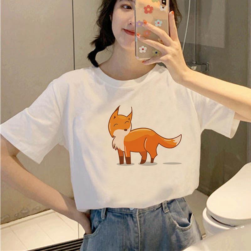 

Kawaii Fox Графический принт Женская футболка Оверсайз Мода Женская верхняя одежда Эстетические тройники Летняя короткая рубашка для женщин Gril