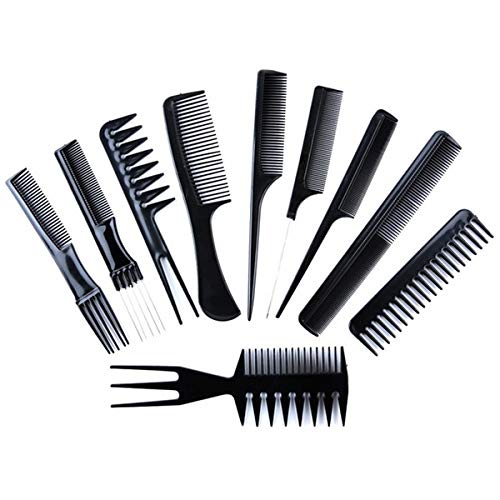 VREENY Professional Multipurpose 10 Pcs Hair Comb Set Hair brush for Hair Cutting and Styling (BLACK)