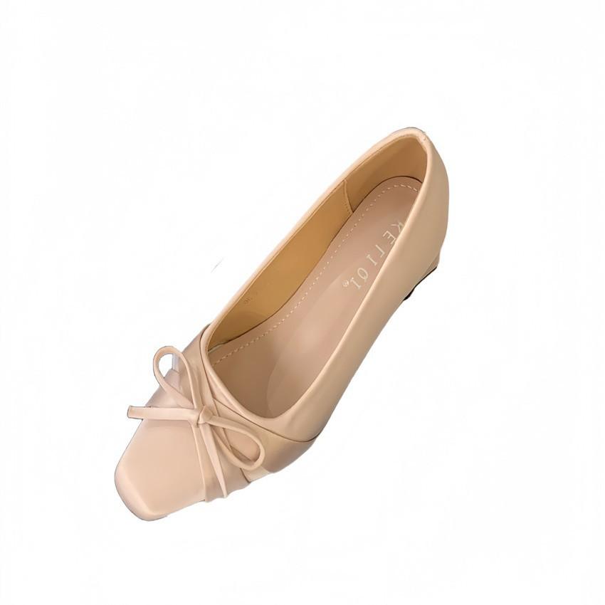 Temperament pointed head satin thick heel Mary Jane shoes women's French bow light mouth with skirt evening single shoes high heels