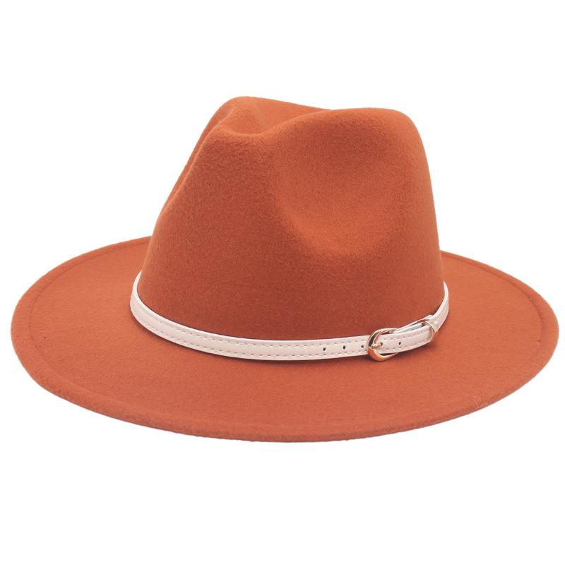 Big Brim Top Hat Women'S Coat With Hat Felt Hat Solid Color Cashmere Jazz Hat