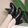 Round head high heels single shoes autumn new temperament lace-up deep mouth waterproof table