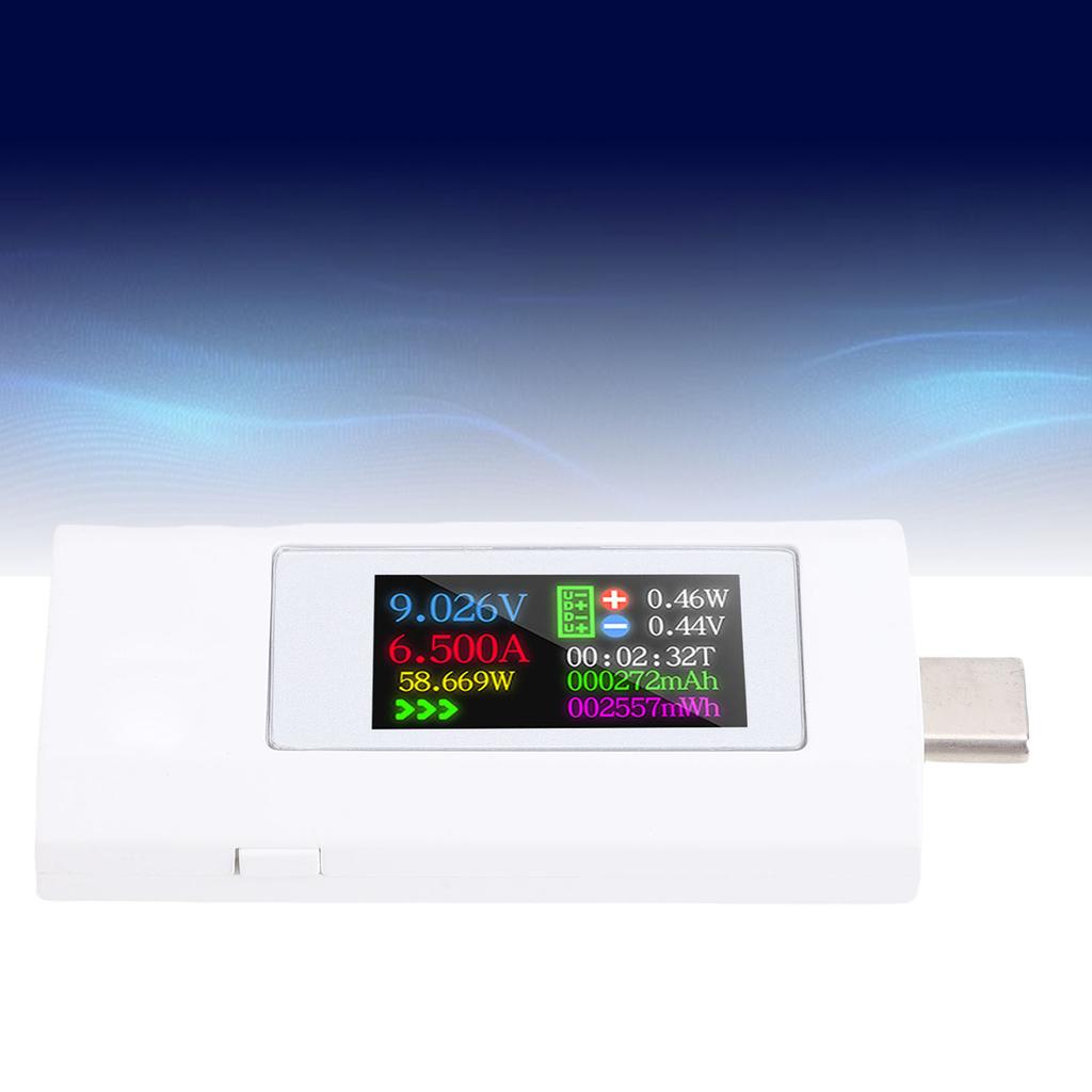 USB C Tester 0-6.5A 0-195W Voltage Current Power Capacity Tester Color Screen Type C Multimeter for 3C Digital Products