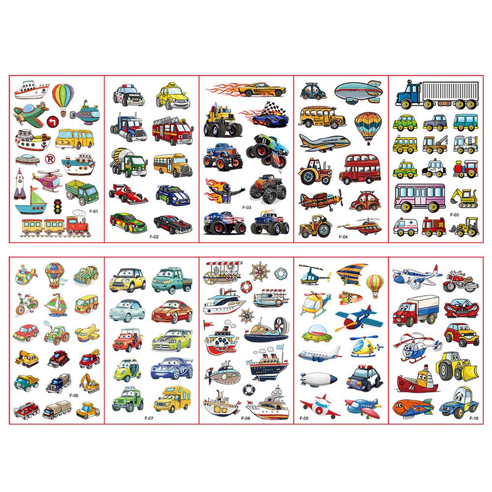 10Sheets/Set Kids Cute Cartoon Tattoo Stickers Transport Engineering Vehicle Cars Fake Temporary Tattoo Boys Gift