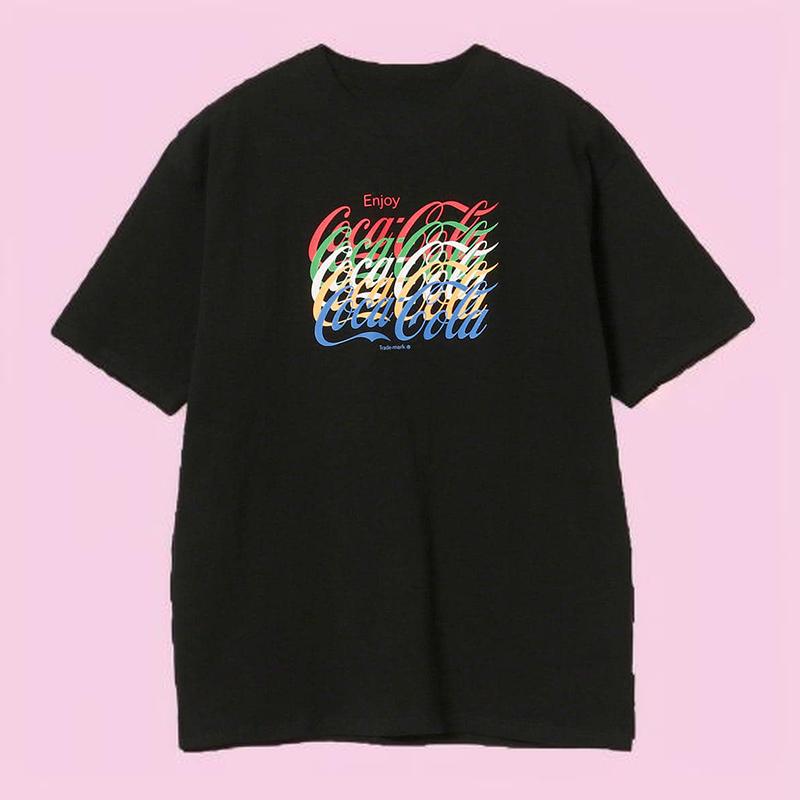 

CocaCola Multicolor Overlapping Print Shortsleeved Tshirt Free Delivery High Street Boom 4XL