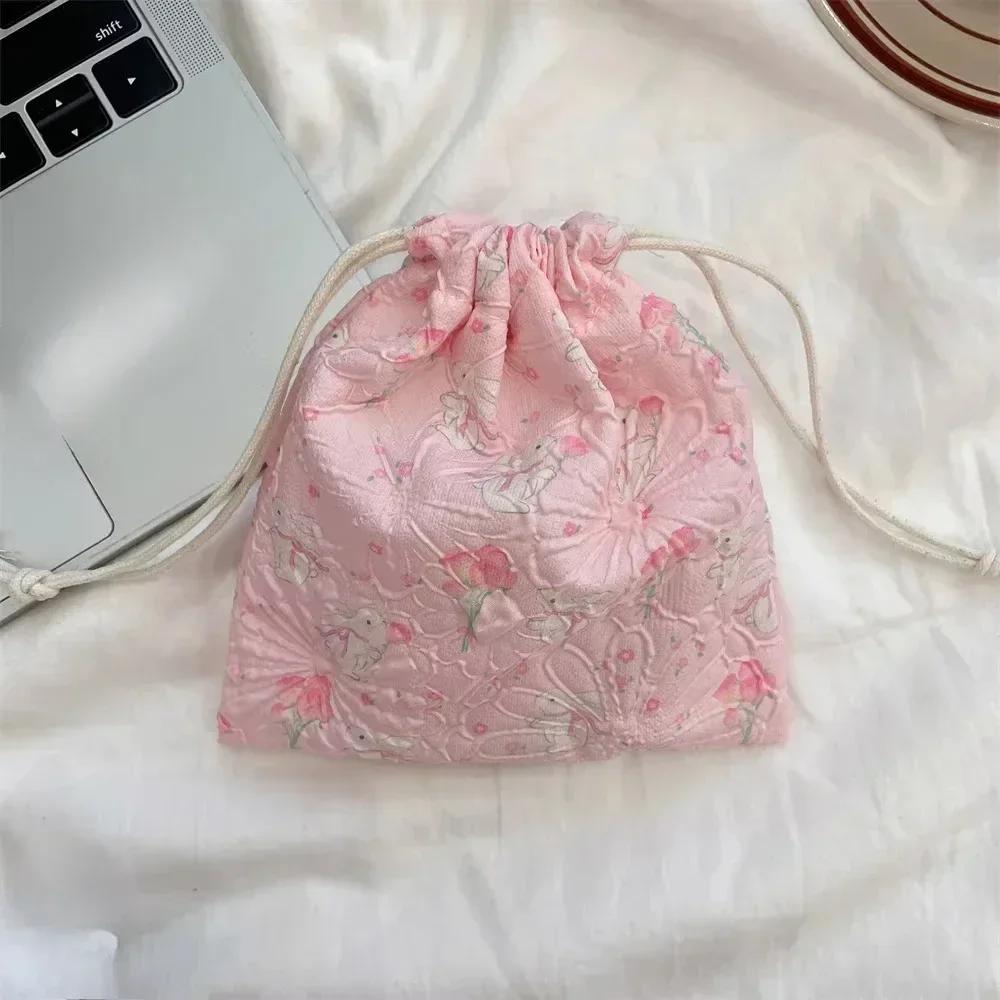 1PCS Women Girls Jewelry Lipstick Cosmetic Tote Rope Pouch String Bags Small Coin Purse Key Earphone Drawstring Storage Bag