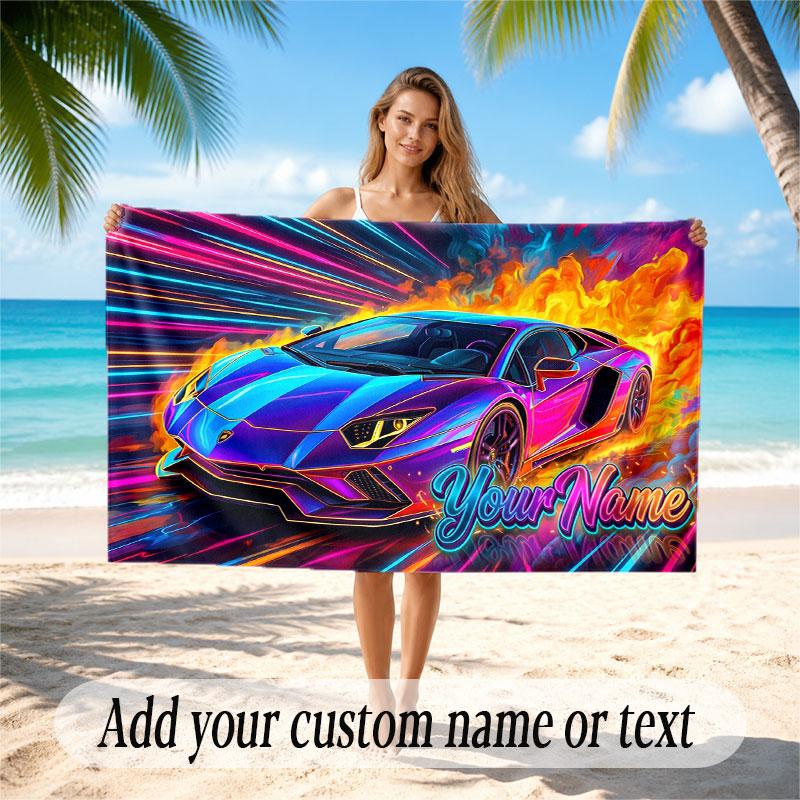 Neon Abstract Theme Beach Towel Personalized Custom Name & Text Soft Quick Dry Beach Towel for Swimming Travel