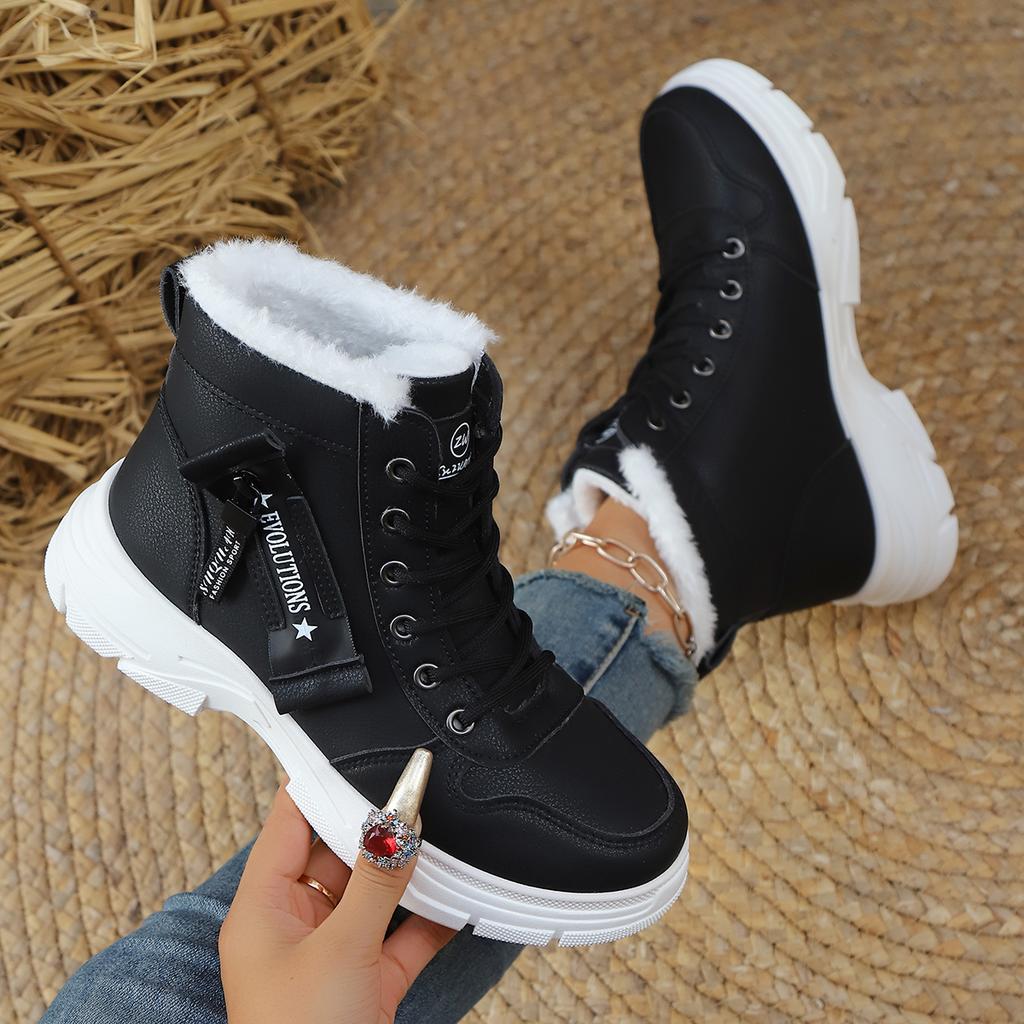 Fashion Warm Plush Waterproof Thick Bottom Snow Boots Women 2025 Winter Fluffy Fur Lace Up Ankle Boots Non Slip Woman's Hiking Shoes 43