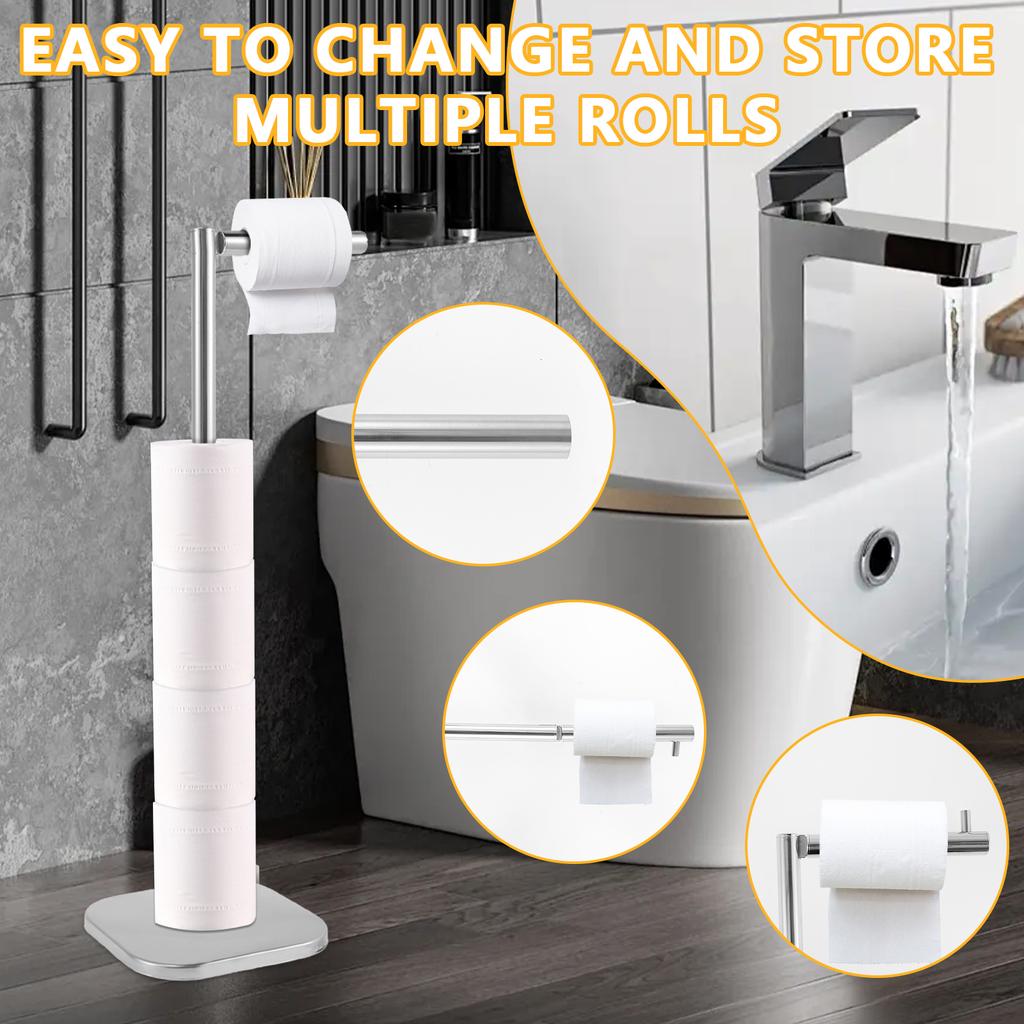 Freestanding Toilet Roll Holders Stainless Steel Toilet Paper Stand Rustproof Toilet Paper Issue Roll Holder Stand for Bathroom