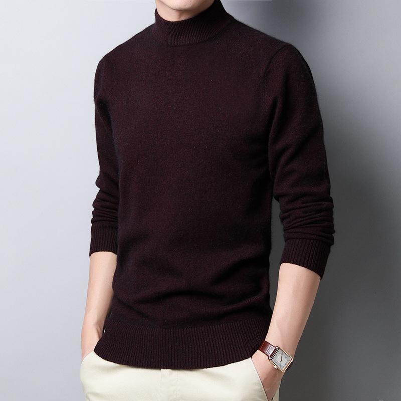

Сплошной цвет мужчины водолазка кашемировый свитер Slim Fit дна свитер бизнес M рубиновый