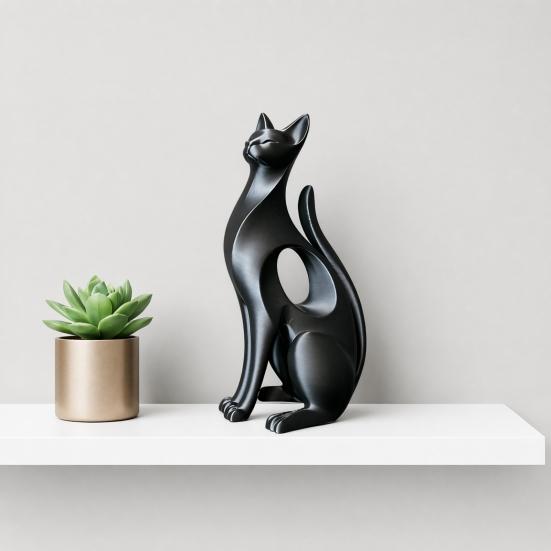 3D Printed Cat Figurine, Modern Geometric Cat Sculpture, Minimalist Art Decor for Entryway Desk Shelf, Cat Lover Home Gift