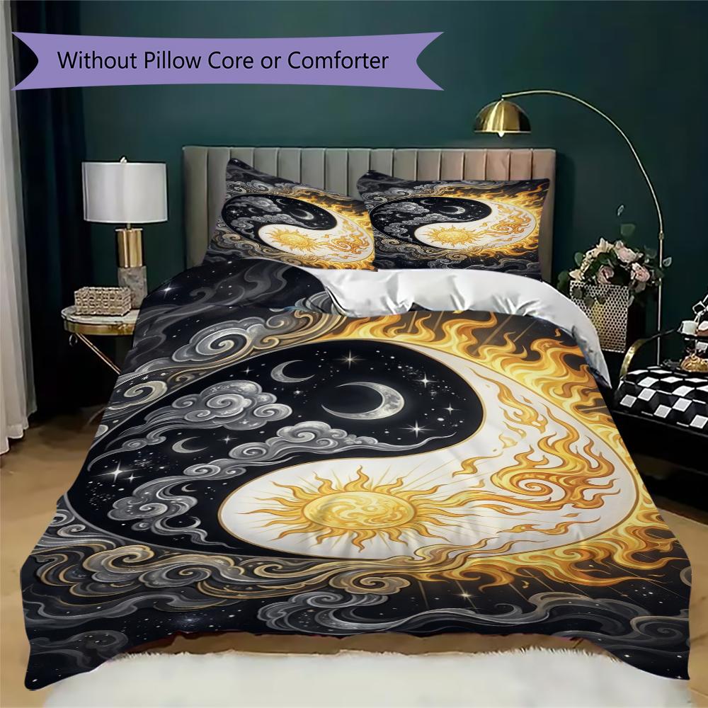 B&W Tai Chi Pattern Bedding uilt Set uilt Cover Pillowcase Home Decoration Birthday Gift (1 * duvet cover + 2 * pillowcase without core)103