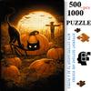500pcs-1000pcs Handmade Puzzle | Cardboard Puzzle with Black Cat and Straw Man in Pumpkin Field, Ideal for Home Decor, Living Room Background, Study D
