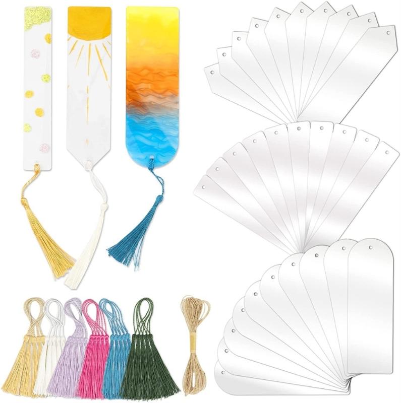 1 Set Acrylic Bookmarks Paper Bookmarks DIY Blank Bookmarks with Colourful Tassels Craft Bookmarks Aesthetic Bookmarks