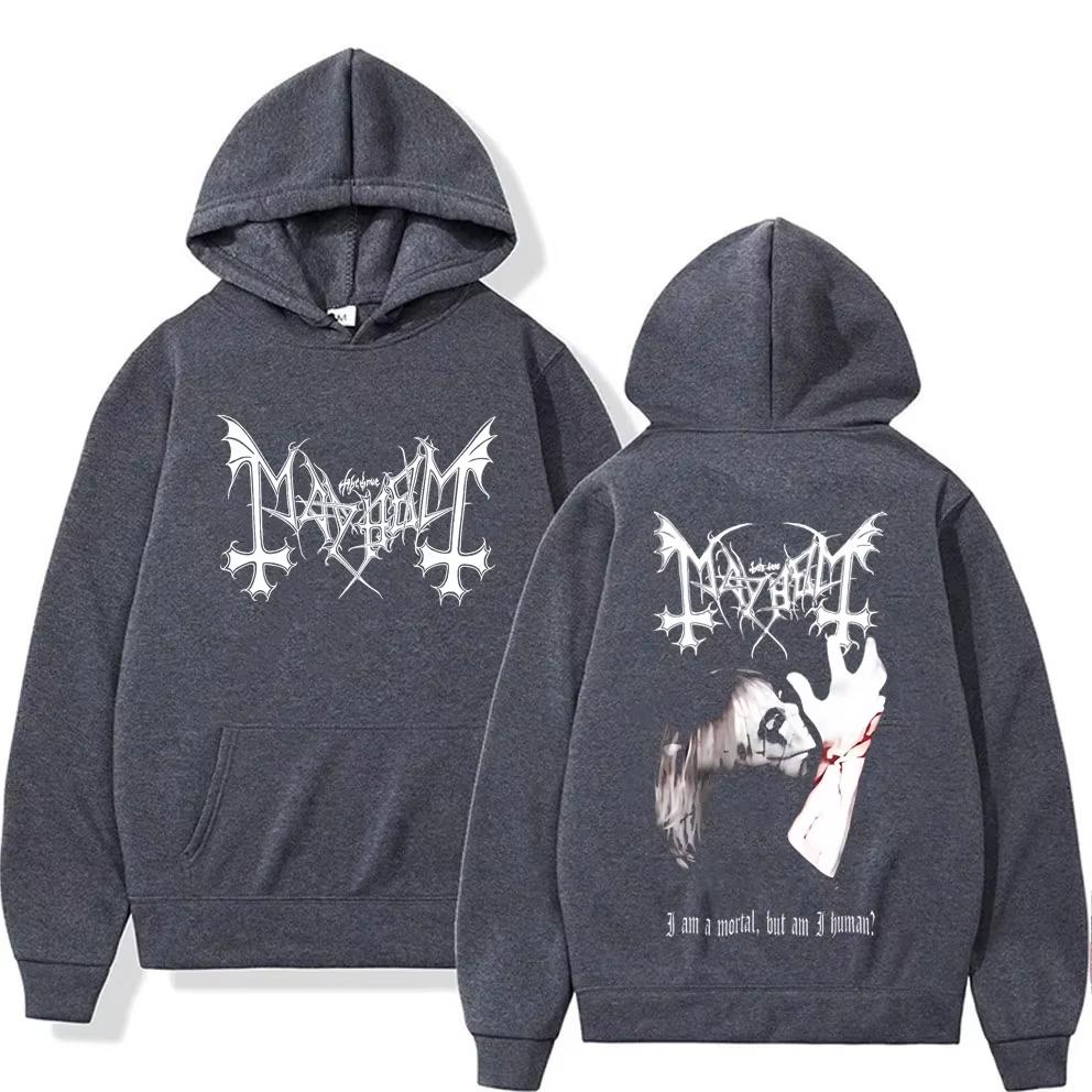 Black Metal Mayhem Print Hoodie  Women Vintage Casual Hooded Tracksuit Fashion Gothic Rock Streetwear
