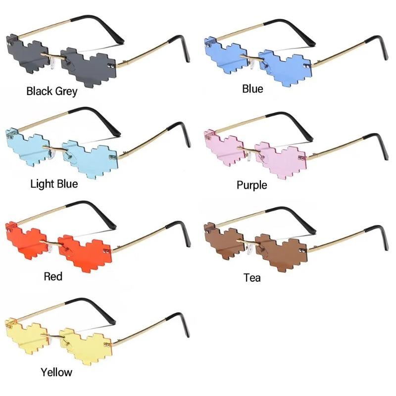 Novel Mosaic Heart Sunglasses Funny Pixelated Mosaic Glasses Retro Gamer Robot Eyeglasses Cosplay Party Glasses for Men Women