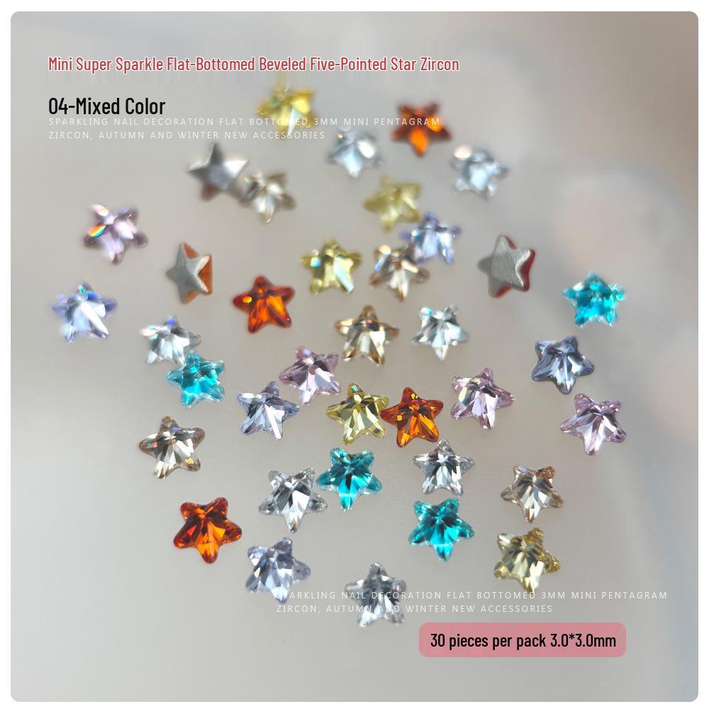 3mm Pentagram Zirconia Nail Art Decorations: Super Sparkling Christmas Stars, Flat Back Rhinestones, DIY Press-On Nail Accessories