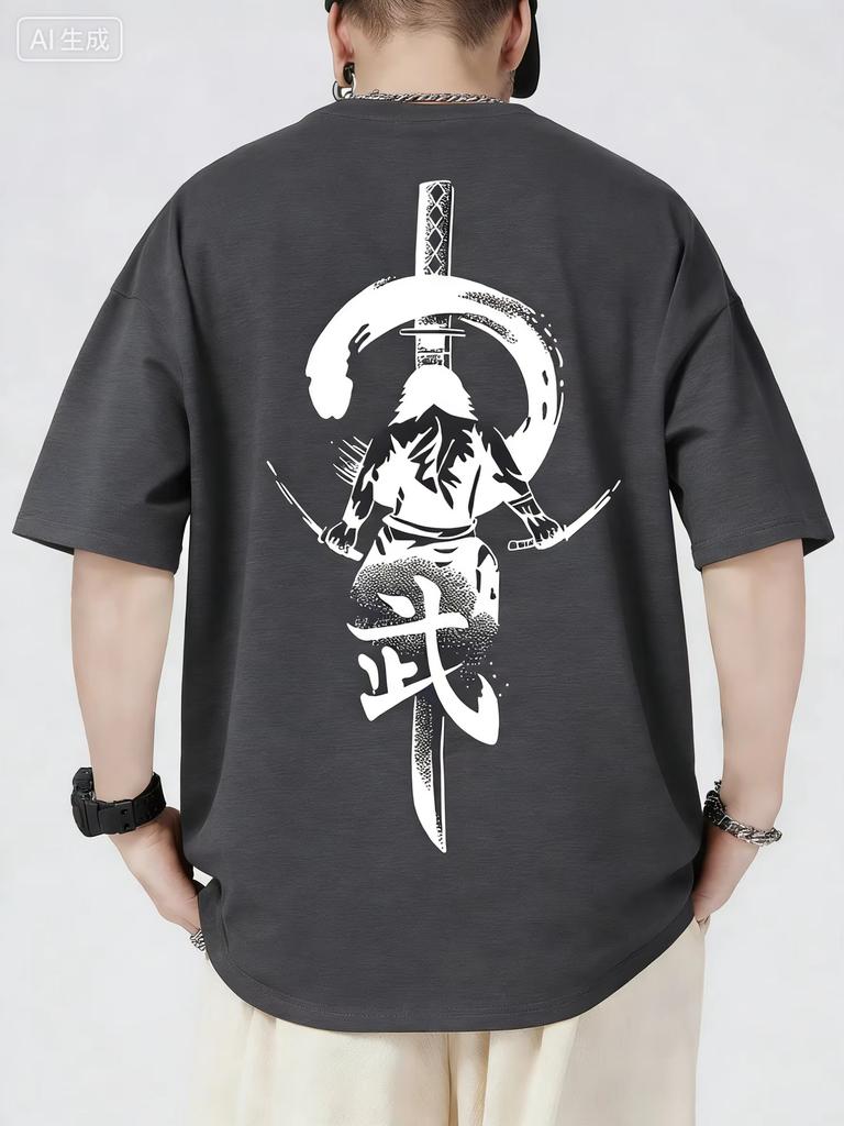 Summer Unisexs Cotton Trendy Casual Tshirt With Dark Eleunisexts Japanese Samurai Sword Print Breathable Shortsleeved Tees Unisex