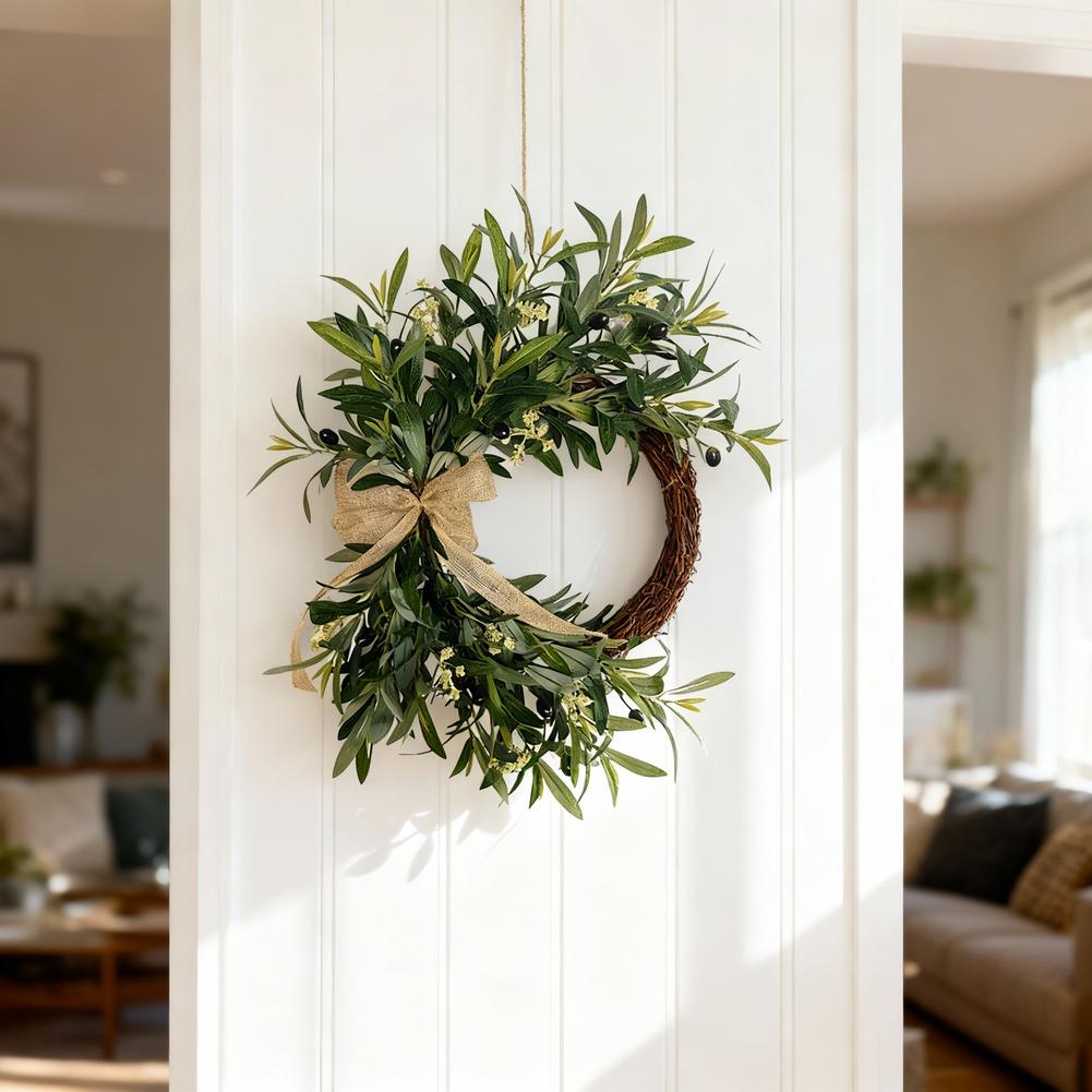 Artificial Olive Leaf Wreath Green Olive Branches With Spring Floral Accents, Farmhouse Wall Door Wedding Arch Window Hanging