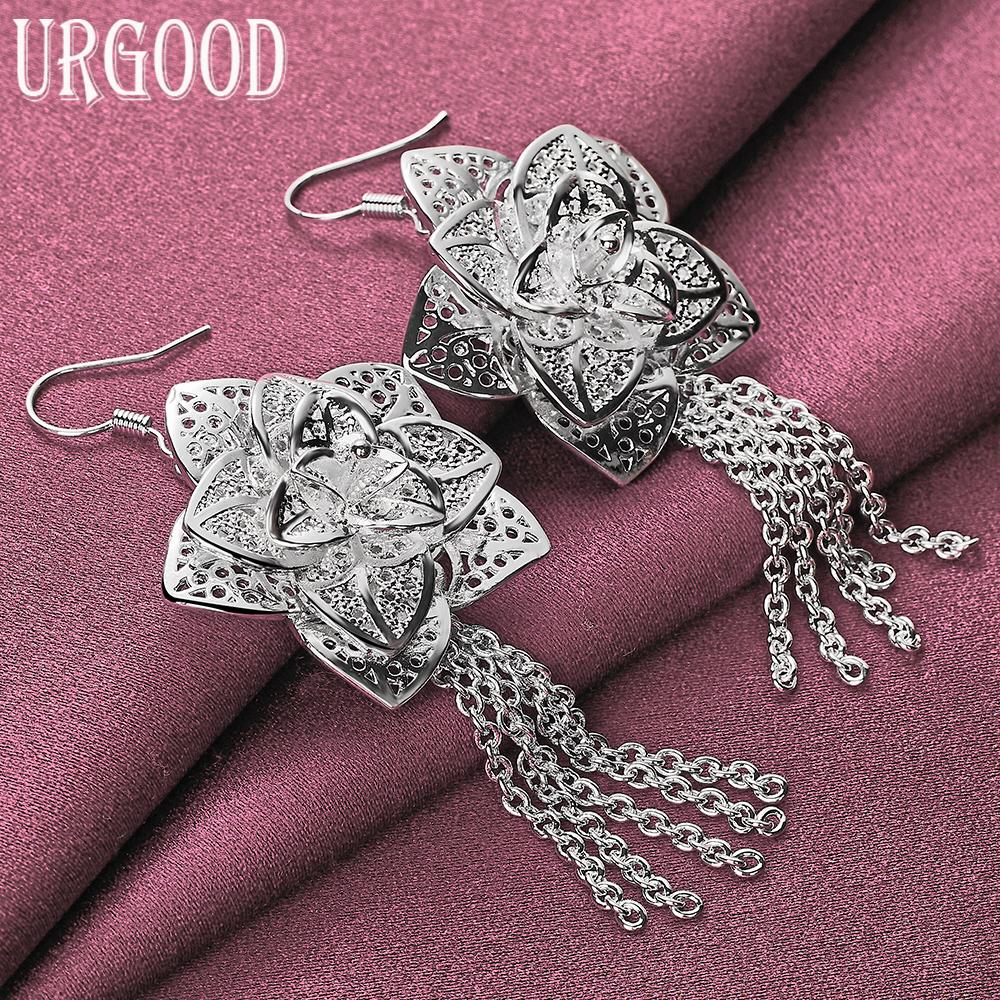 925 Sterling Silver Flower Earrings Wedding Jewelry