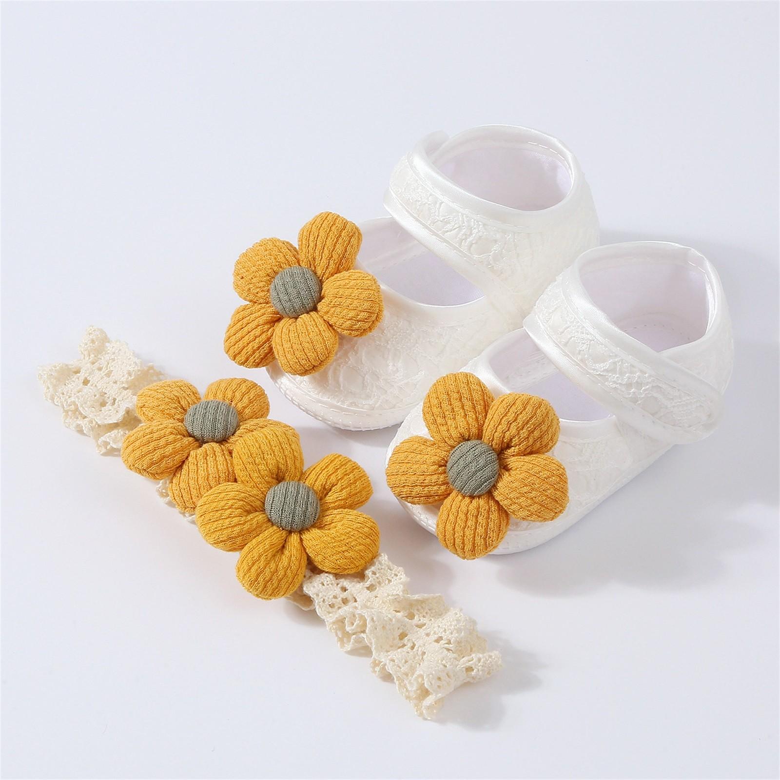 

Детские цветочные туфли для малышей, повязка на голову, набор, цветной клей, нескользящая обувь S жёлтый