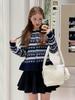 Women's Little Elephant Jacquard Knit Fair Isle Cardigan - Loose, Lazy Style for Spring and Autumn