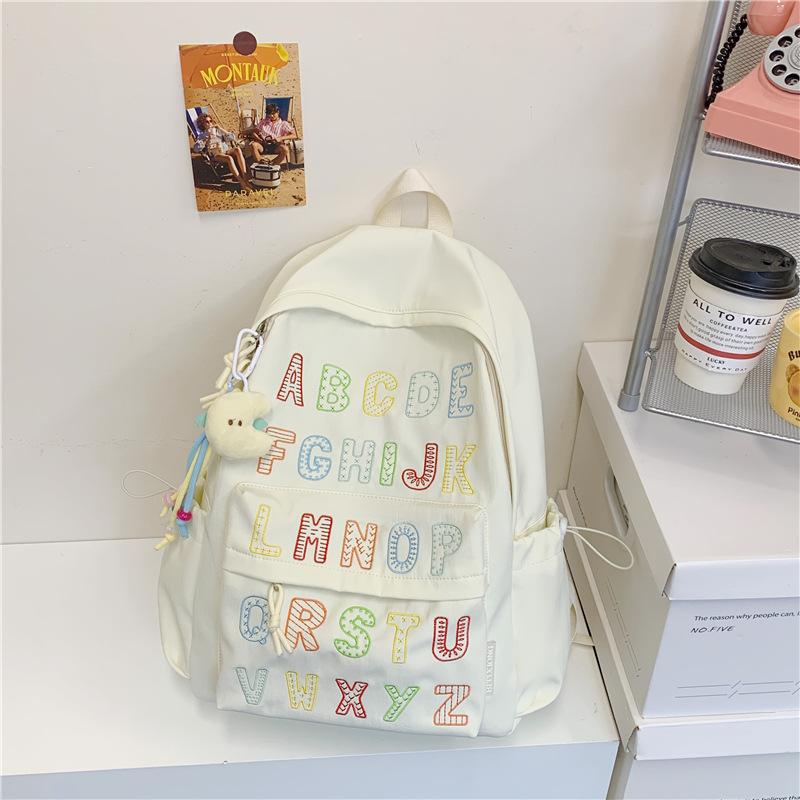 High value ins wind backpack alphabet junior high school student leisure backpack college wind large capacity class schoolbag female single bag белый