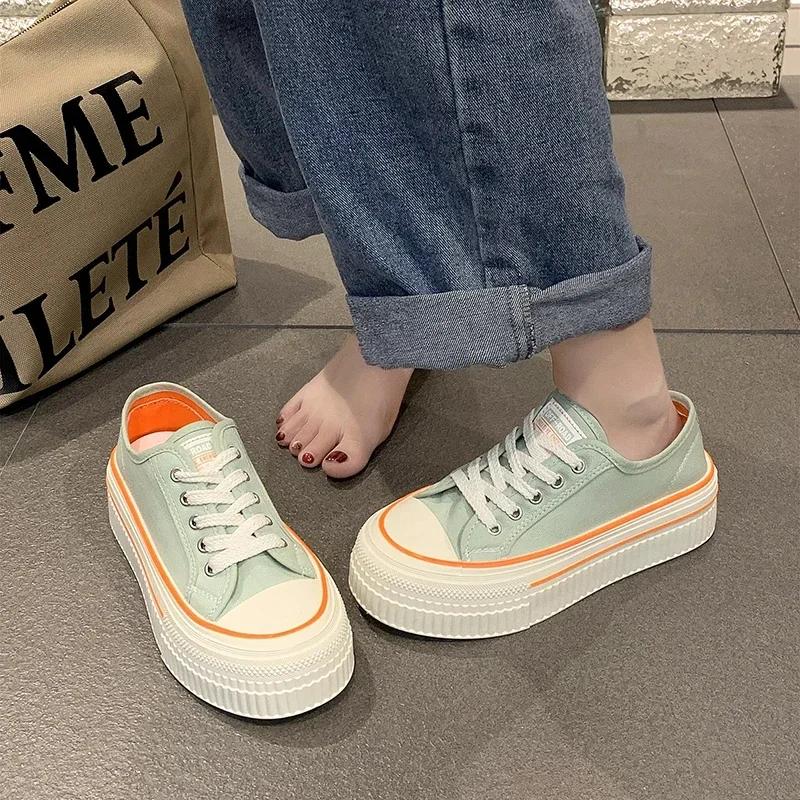 

Модные парусиновые туфли для отдыха для женщин 2024 года, весна/лето/осень, новые универсальные дышащие мятно-зеленые спортивные туфли на толстой подошве 35 светло-зеленый