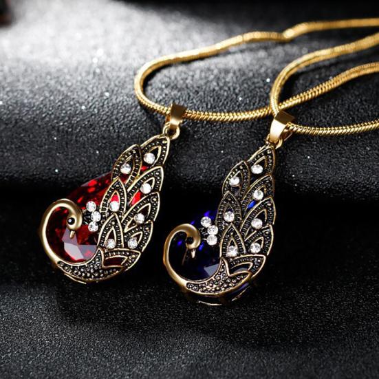 3Pcs Rhinestone Earrings Jewelry Fake Gemstone Peacock Pendant Fashion Necklace