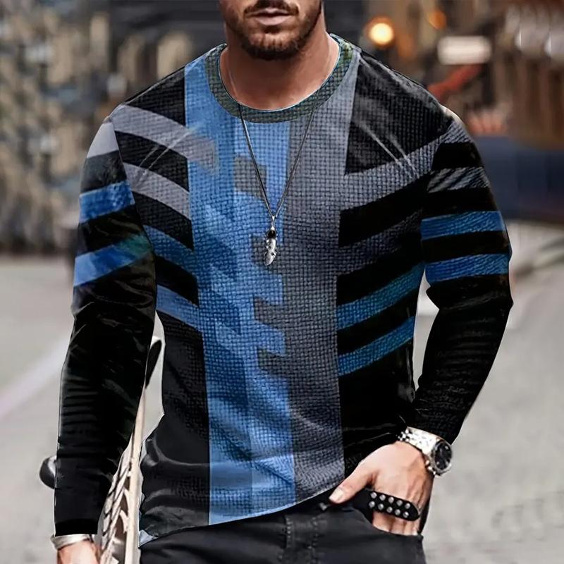 Men's Long Sleeved T-shirt 3D Personalized Round Neck for Spring Autumn Loose T-shirt Trendy Men's Clothing Shirt