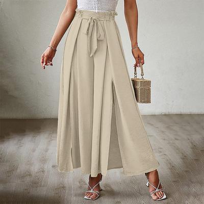 Pantaloni largi, cu fundă, cu talie înaltă, pliați, cu pantaloni cu centură