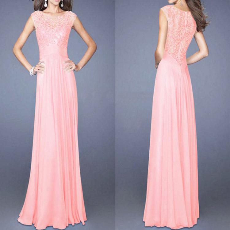 2025 European & American Slim-fit Evening Gown – Light Blue Lace Patchwork Chiffon, Back Zipper, 10 Colors Available