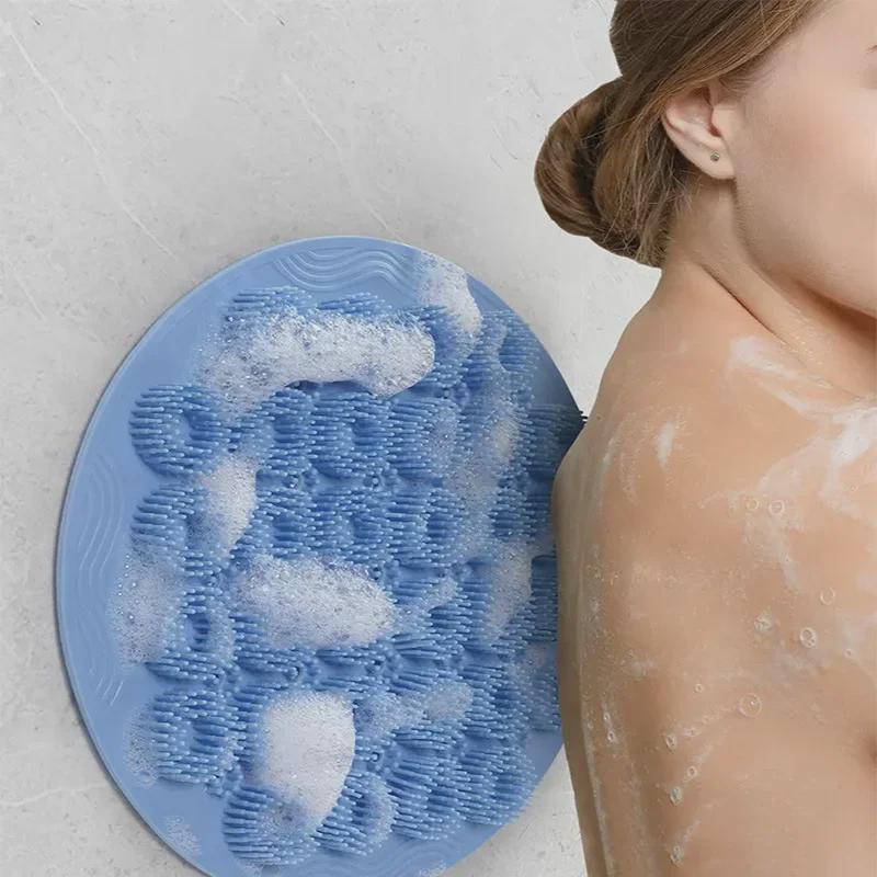 Round Non-Slip Silicone Back Scrub Brush with Suction Cup for Massage and Exfoliation