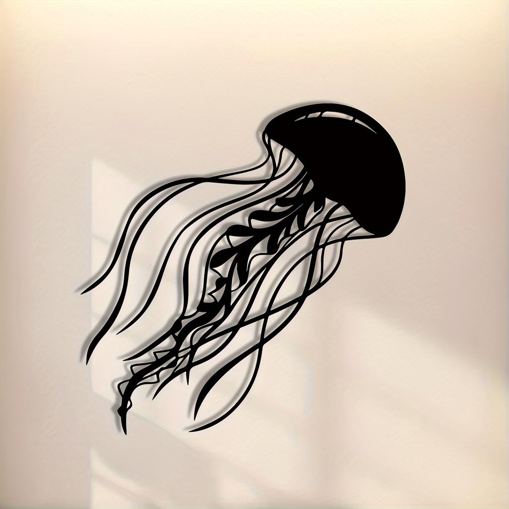 Elegant Jellyfish Metal Wall Statue, Iron Marine Life Sculpture, Abstract 2D Flat Home Art Decoration for Fence
