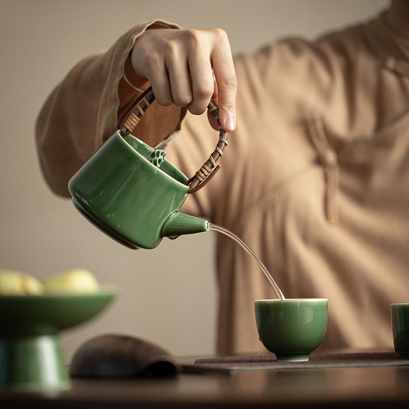 Kushitai Kettle Japanese Style Household Ice Gray Small Ceramic Teapot Single Pot Tea Brewer Tea Kettle Tea Infuser