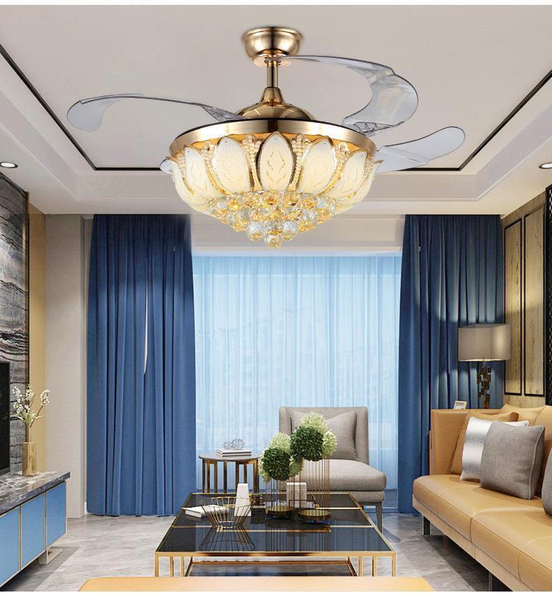 European-Inspired Crystal Chandelier Ceiling Fan with Smart Inverter and Invisible Design for Living, Dining, & Bedroom