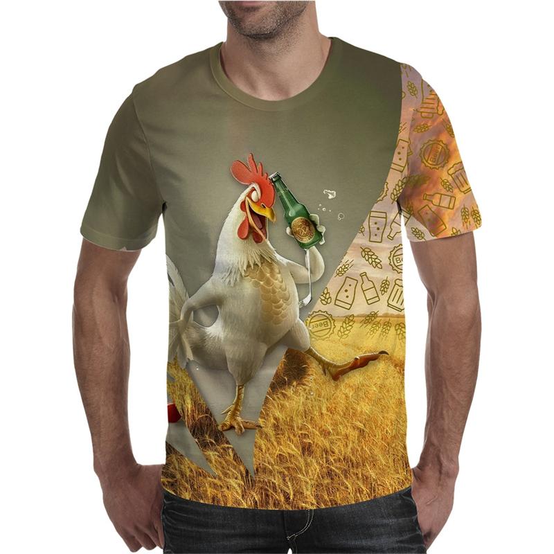 Забавные футболки с рисунком петуха и пива модные летние футболки с круглым вырезом 3D-принтом коротким рукавом свободные дышащие персонализированные мужские футболки XS 879₽