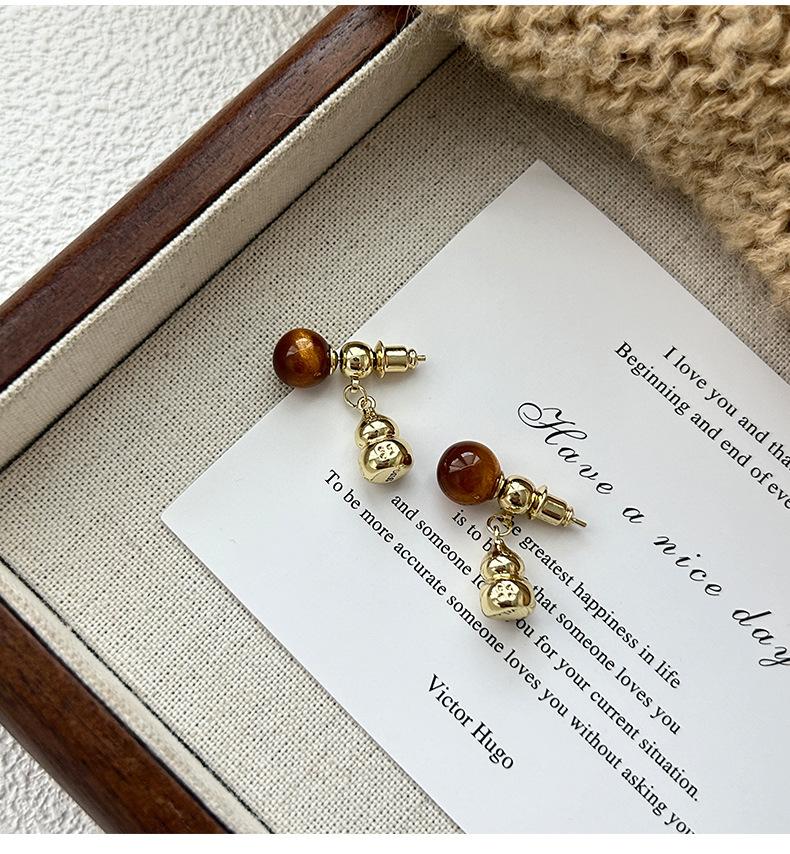 Resin smudge round gourd earrings new Chinese retro temperament niche stud earrings