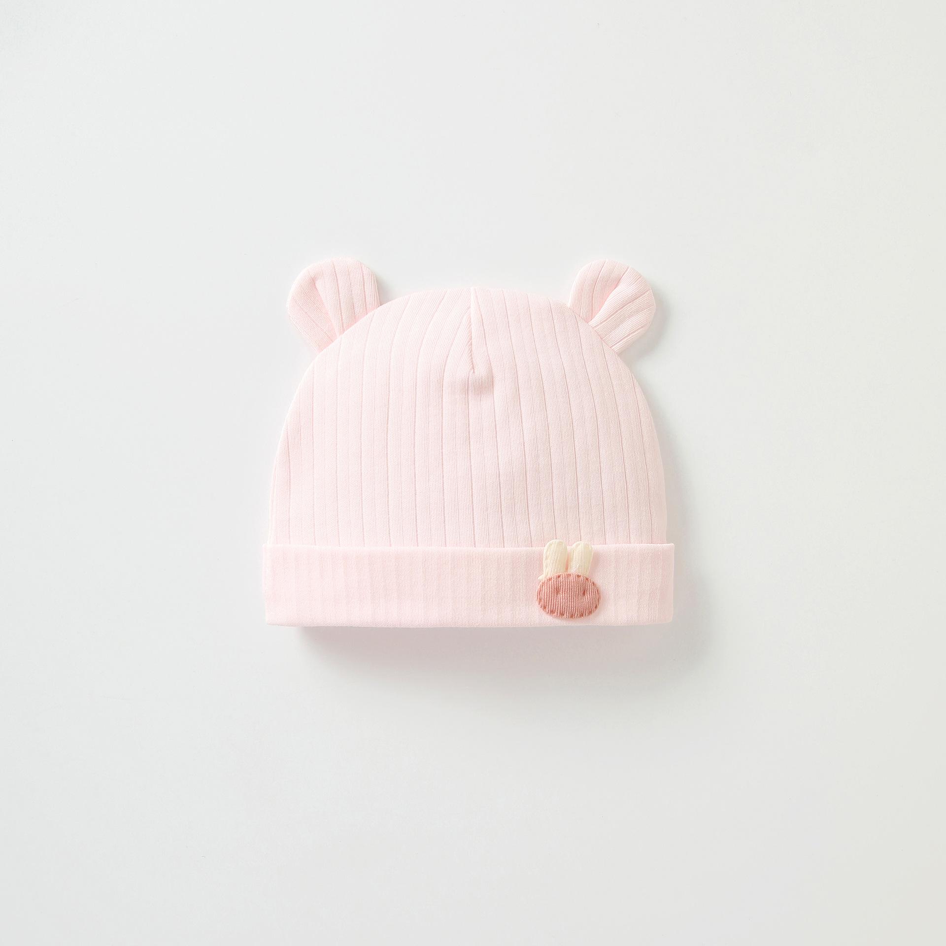 

Soft Infant Beanies Caps Baby Hat Cartoon Bear Boneless Muslin Hat Newborn Headwear Windproof Spring Hat 0-3M Baby Hats розовый