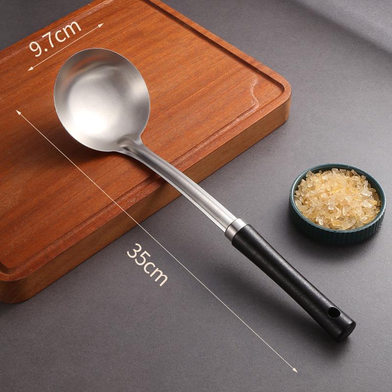 Japanese Kitchenware Set: Stainless Steel Spatula, Soup Ladle, Slotted Spoon, Charcoal Gray, Anti-scalding Cooking Utensils.